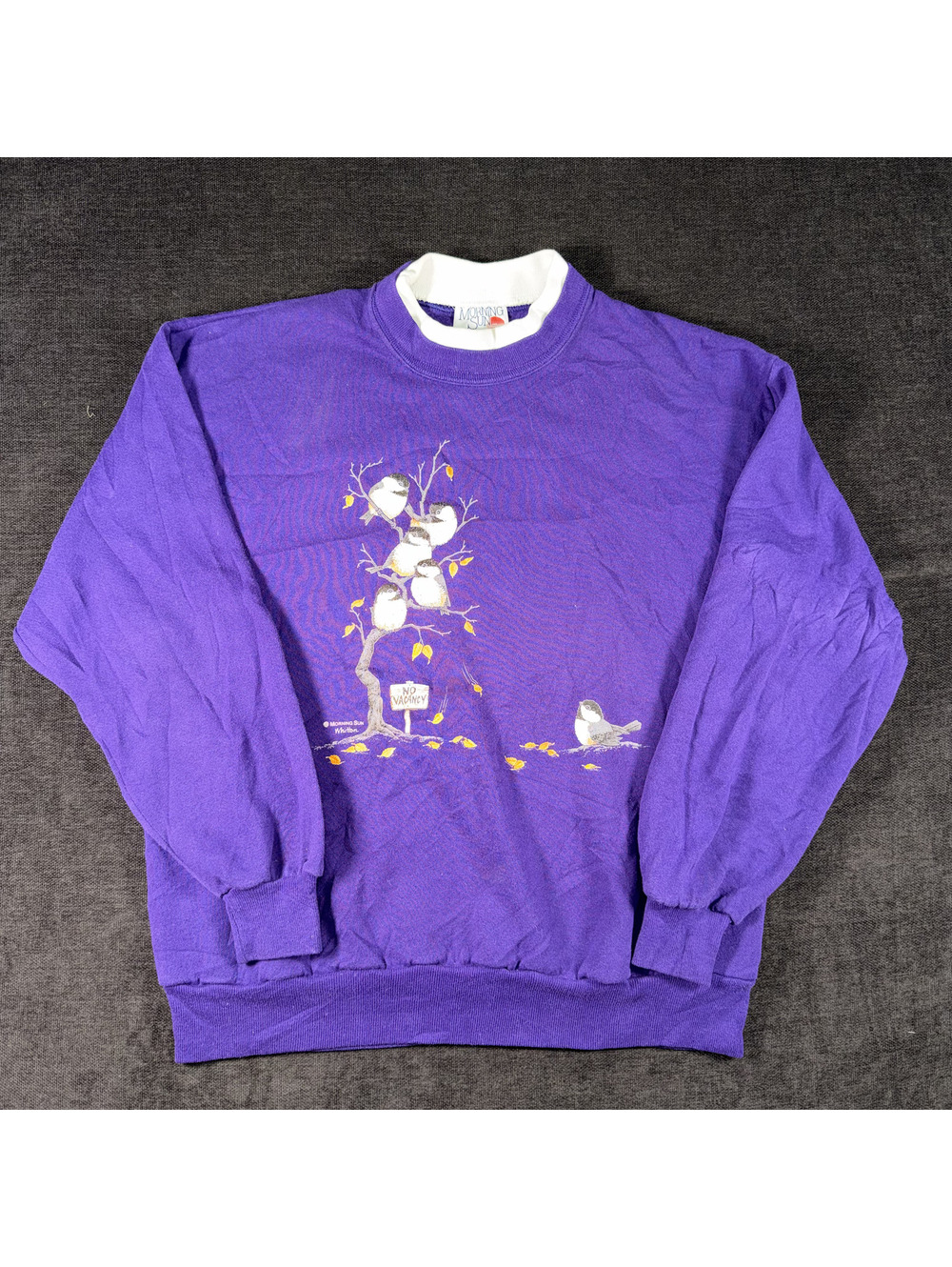 Vintage Morning Sun Purple Crewneck Sweatshirt with Bird Graphic